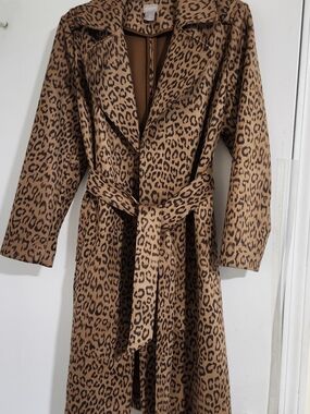 Chico's Leopard-Print Trench Coat in Brown and Black